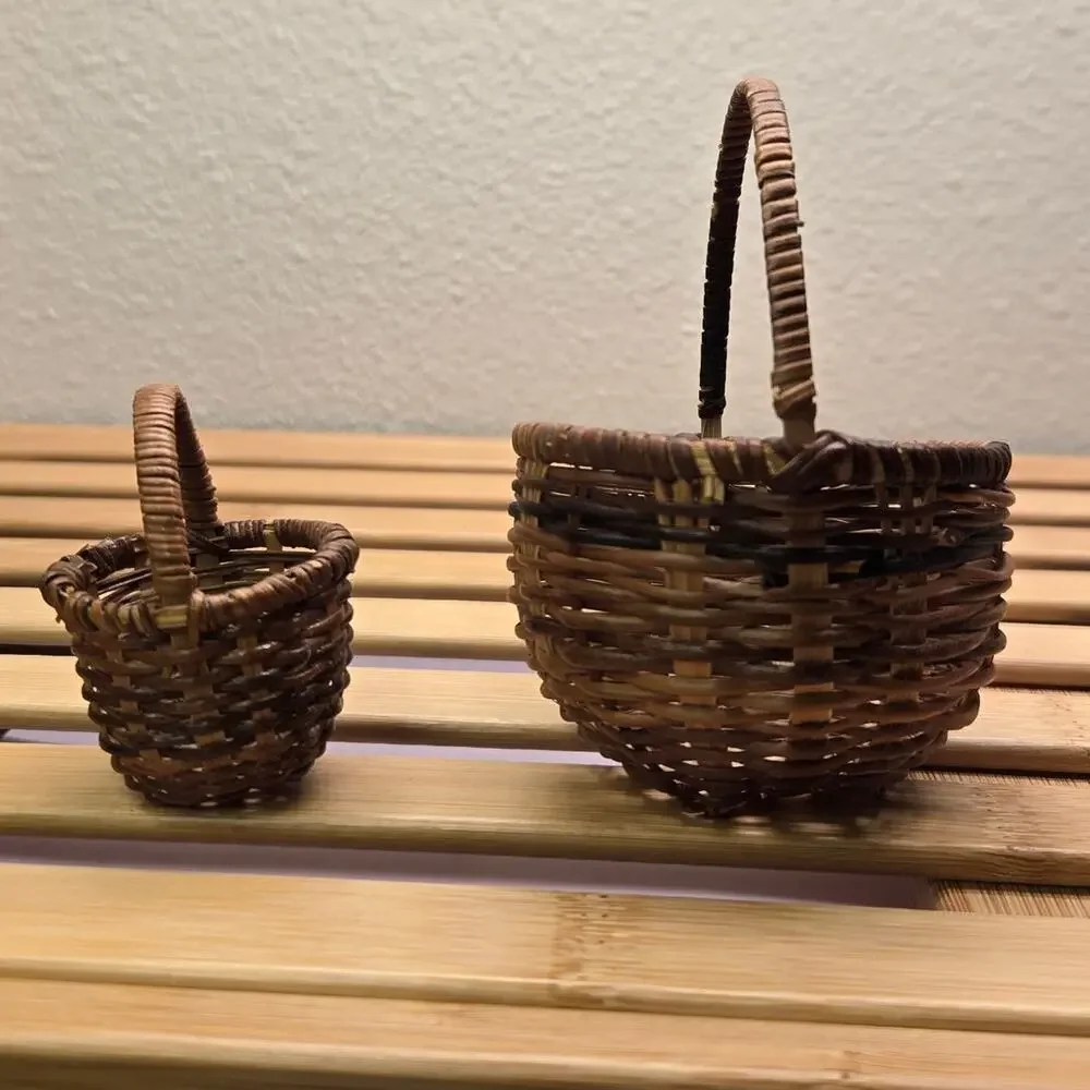 Vintage Miniature Woven Baskets Pair Set 2